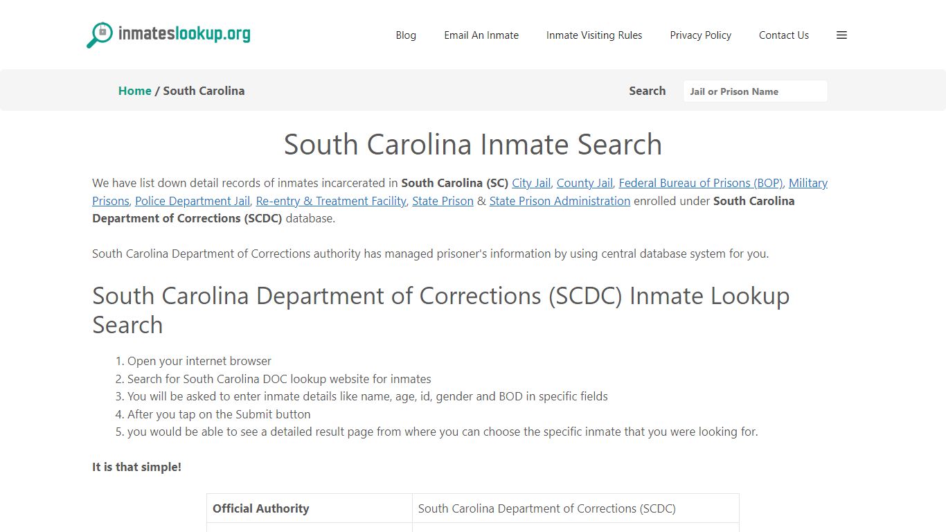 South Carolina Inmate Search - Inmates lookup