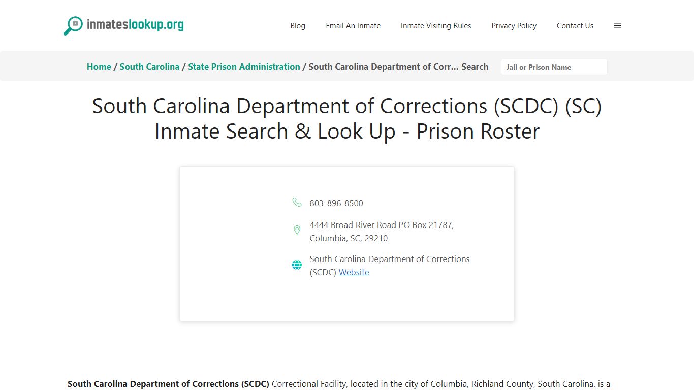South Carolina Department of Corrections (SCDC) (SC) Inmate Search ...